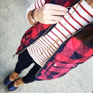 J. Crew red stripped sweater.